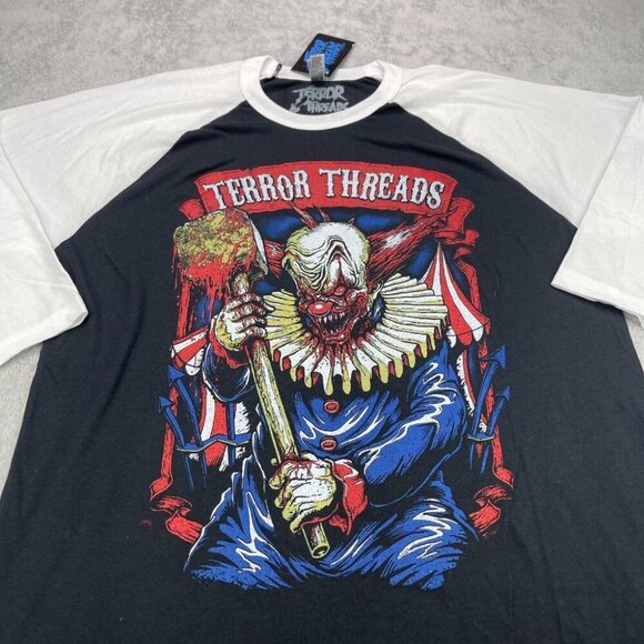 Terror Threads Shirt Mens Large Black White Raglan Halloween Horror Killer Clown - Picture 2 of 9